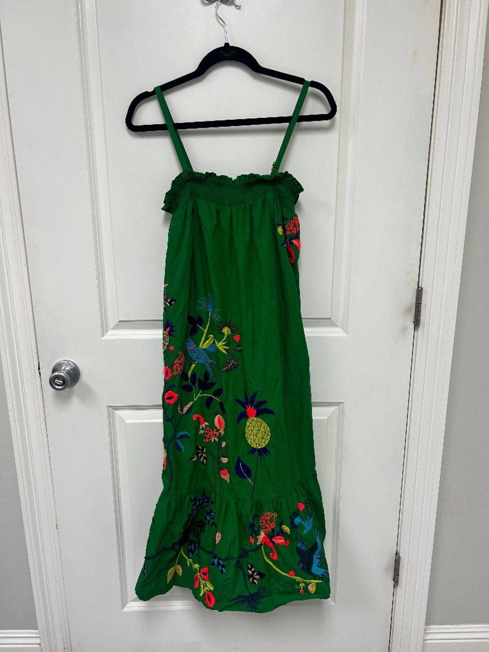 Anthropology vibrant green embroidered dress